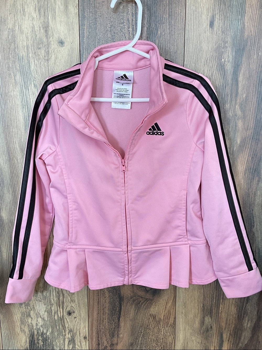 adidas Pink Girls Track Jacket with Ruffles & Black Stripes 5 291B